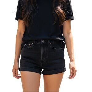 RAEY NWOT women’s black cutoff denim shorts with cuff size XS matches fashion